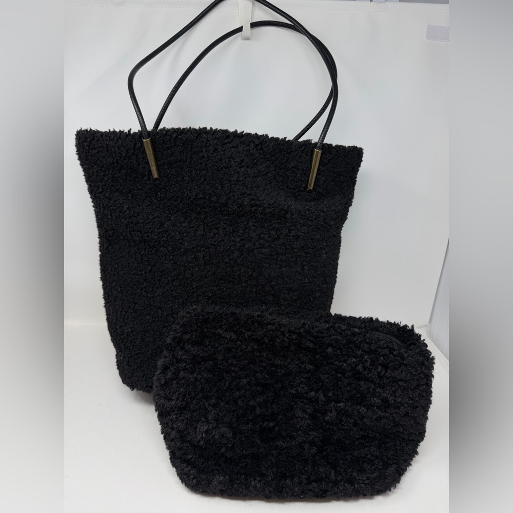 Anthropologie Sherpa Akimbo Tote Bag with Pouch Black